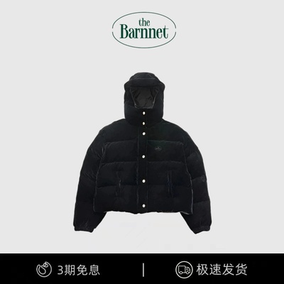 【现货】韩国八奶theBarnnet宽松连帽拉链丝绒白鹅绒羽绒服外套女