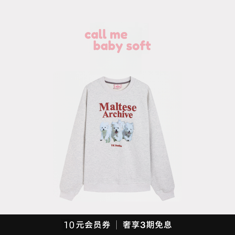 ●callmebabysoft韩国潮牌waikei三只小狗狗纯棉宽松圆领套头卫衣