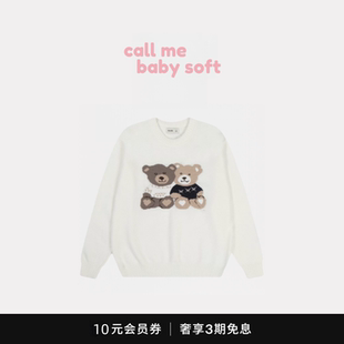●callmebabysoft美式复古小海鸥提花玩偶小熊圆领毛衣长袖针织衫