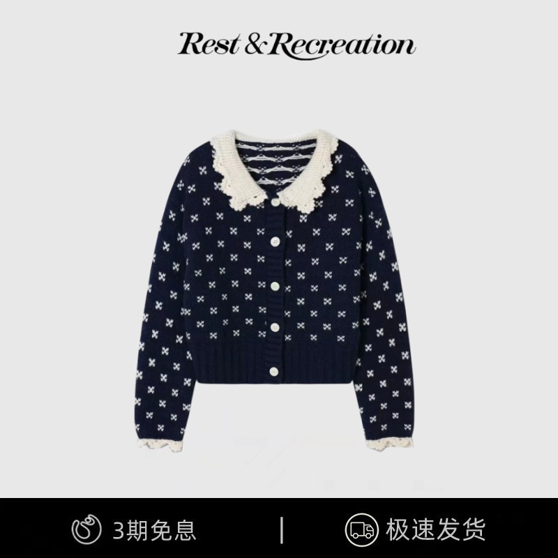 【现货】韩版mabling安哥拉兔毛针织开衫撞色碎花娃娃领宽松毛衣