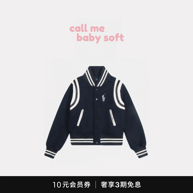 ●callmebabysoft小马标刺绣美式复古夹克毛呢拼接皮面棒球服外套