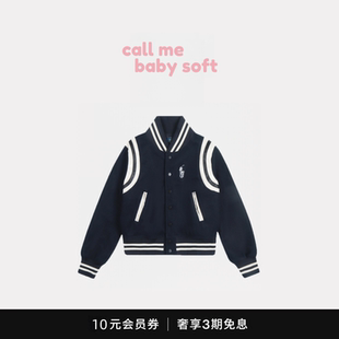 ●callmebabysoft小马标刺绣美式复古夹克毛呢拼接皮面棒球服外套