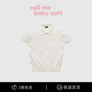 【现货】callmebabysoft针织短袖新款韩版刺绣修身翻领纯色POLO衫