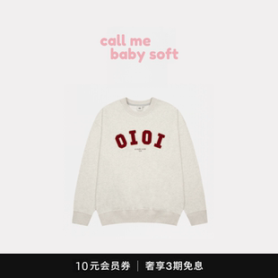 callmebabysoft韩国潮牌oioi休闲学院风字母撞色刺绣圆领卫衣女
