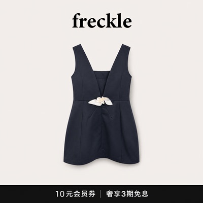 【现货】freckle黑色玫瑰花方领连衣裙女夏韩系ins设计感短裙子
