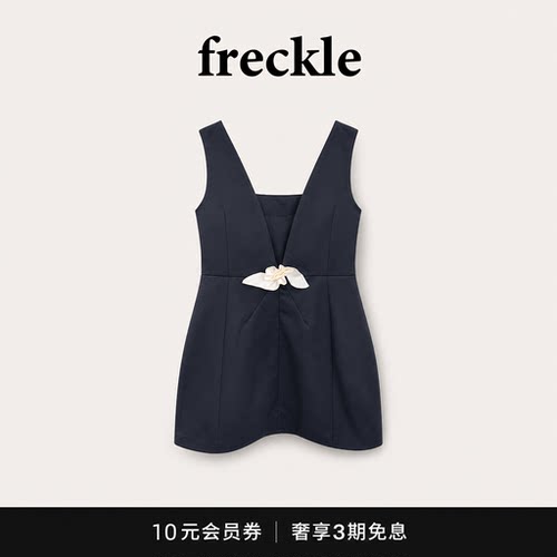 【现货】freckle黑色玫瑰花方领连衣裙女夏韩系ins设计感短裙子