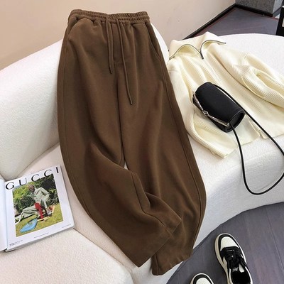 高级感灰色运动休闲直筒卫裤女高腰垂感阔腿裤秋冬新款小个子