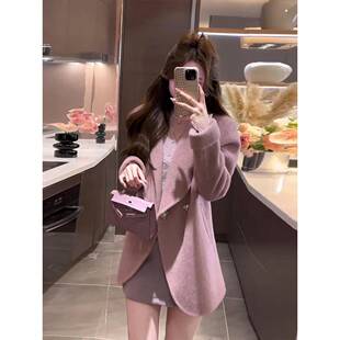 香港法式高级感粉色小香风毛呢外套女2025秋冬季名媛气质西装外套
