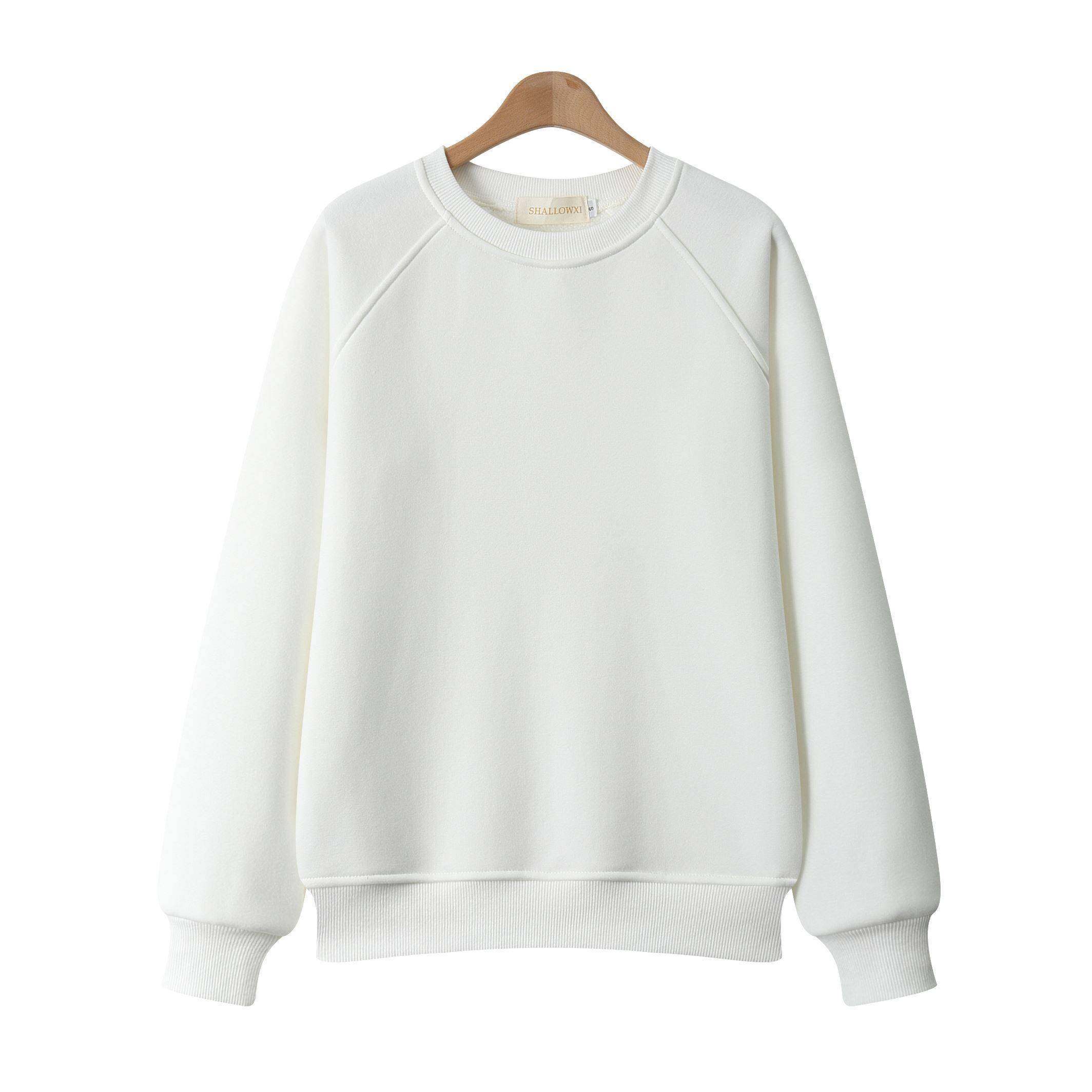 潮牌加绒圆领卫衣女2024年秋冬新款韩版加厚纯色宽松时尚洋气上衣