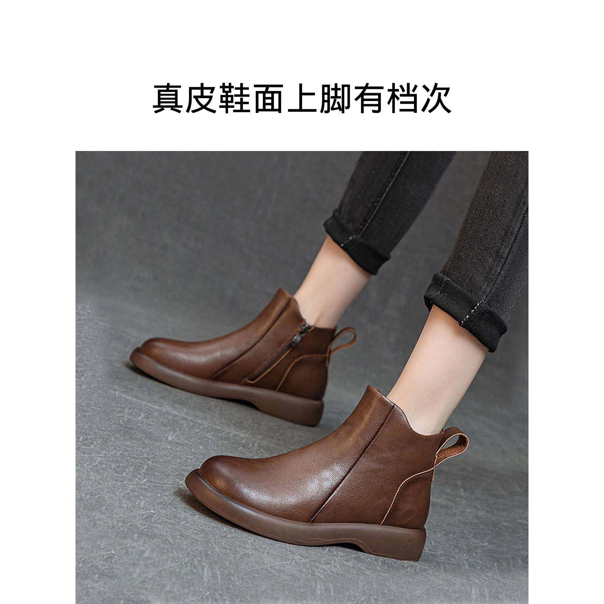 真皮棕色马丁靴女款2025年新款软皮全皮爆款巨好看低帮早秋短靴子