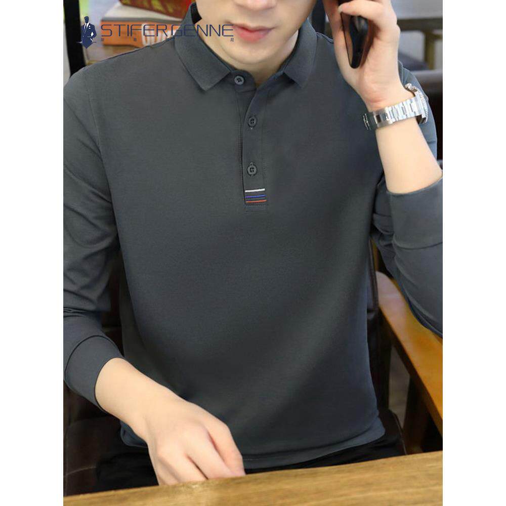 STIFER GENNE长袖T恤男春秋季新款高端丝光棉男士休闲polo衫纯棉