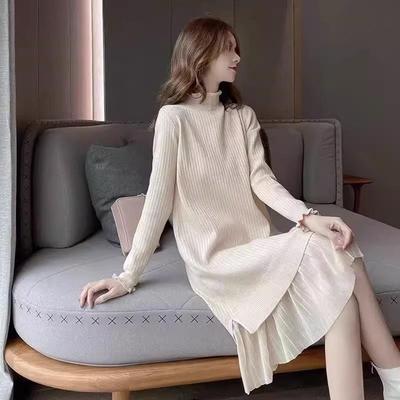 欧洲站2025年秋冬新款时髦拼接针织中长款韩剧减龄富家千金连衣裙