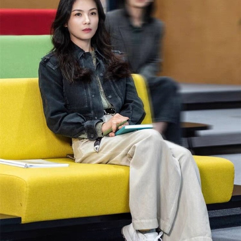 欧货刘涛明星同款复古黑色牛仔外套女短款2025春秋新款牛仔衣