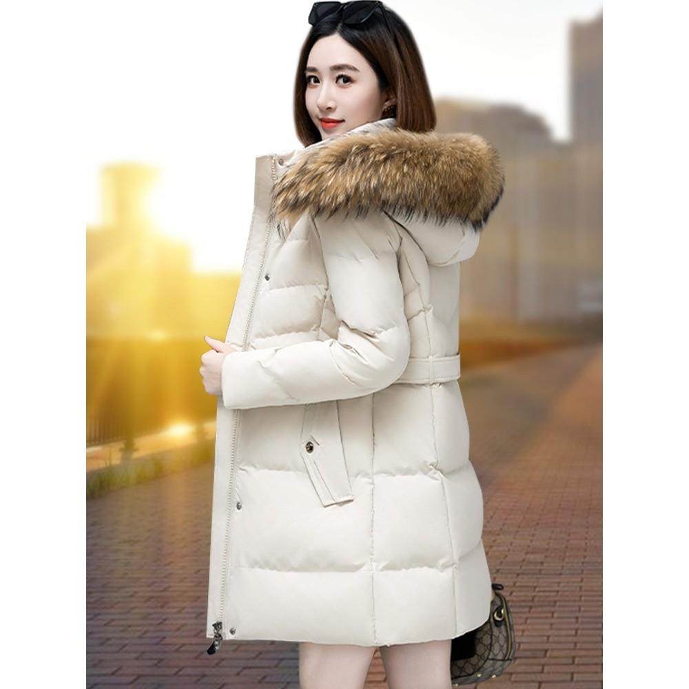 中年妈妈装羽绒棉衣女2025冬季新款冬装中长款加厚大毛领棉服外套