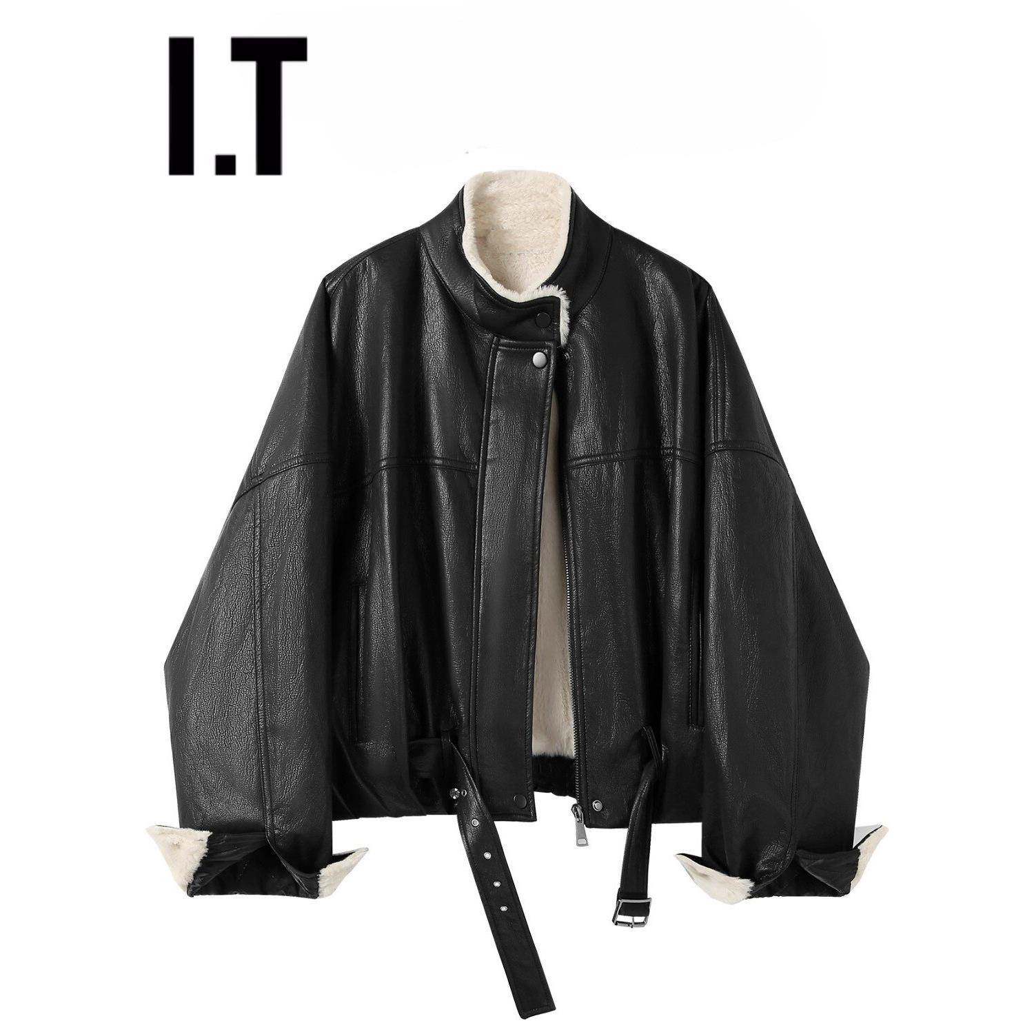 香港冬季新款美拉德立领羊羔毛皮衣外套女保暖加绒机车覆古夹克潮