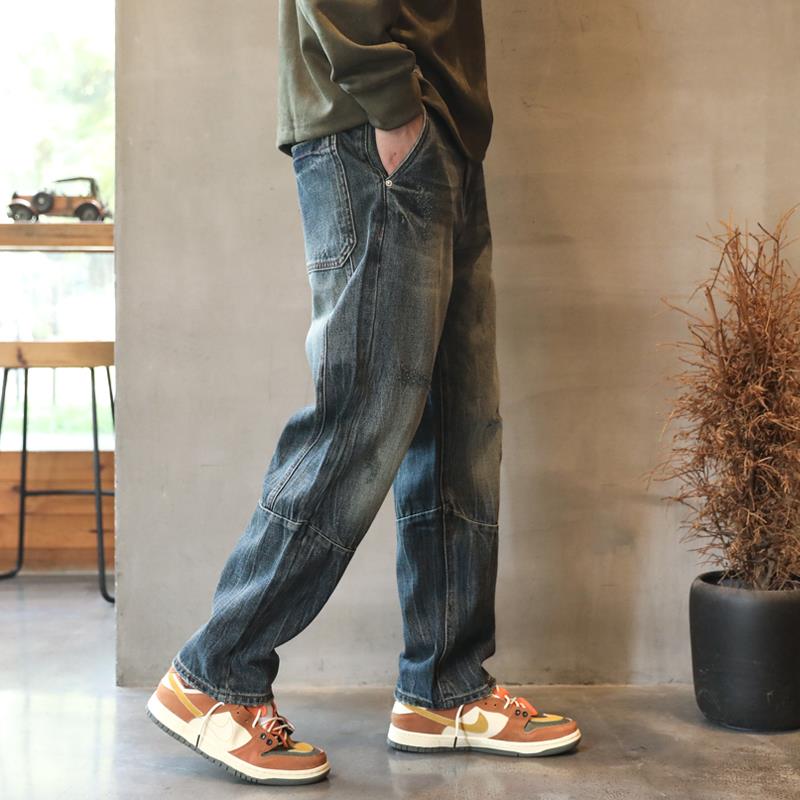 it neith BIAS潮牌美式复古牛仔裤男休闲宽松直筒高街春秋长裤子