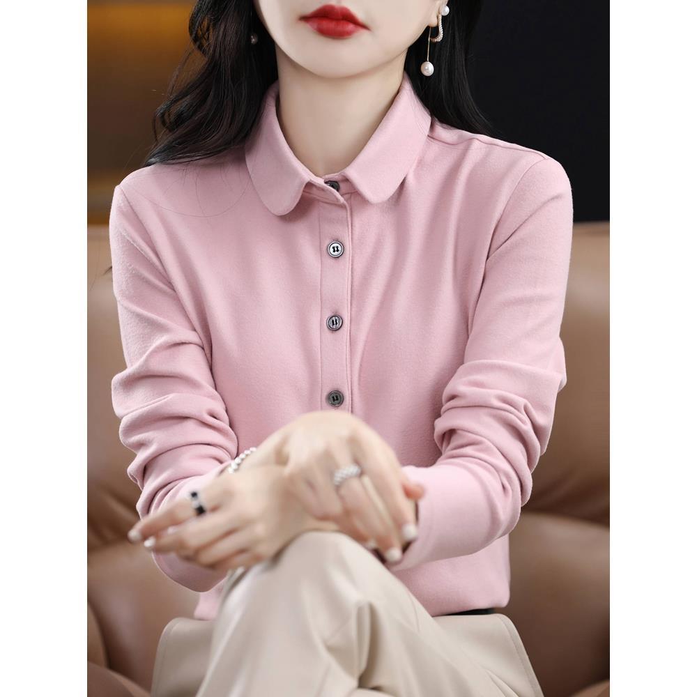 法式叠穿德绒衬衫保暖内搭上衣女秋冬设计感小众宽松显瘦打底衬衣