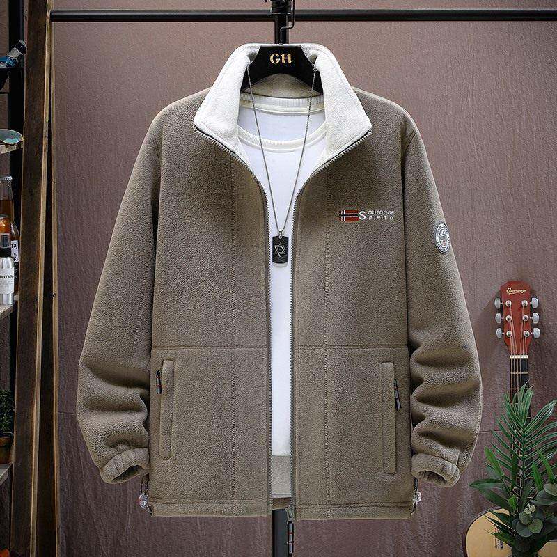 MAROLIO~出口挪威！休闲立领羊羔绒夹克男士秋冬季加厚摇粒绒外套