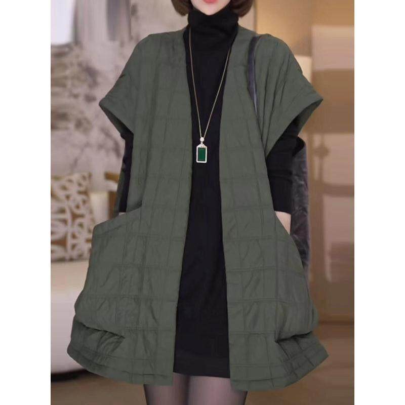 香港高级感夹棉马夹外套女秋冬大码宽松慵懒休闲中女马甲春秋外穿