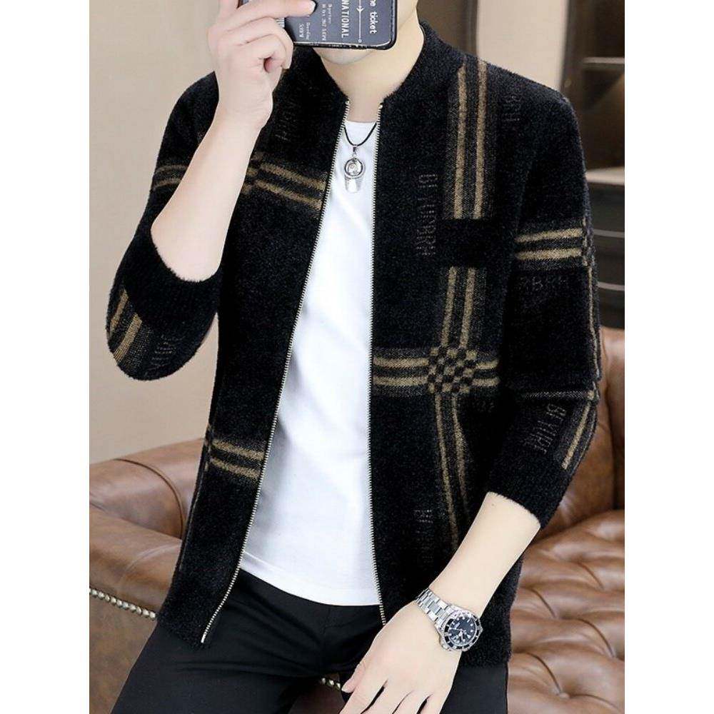 潮牌1212春秋季百搭潮外套男韩版印花立领针织衫休闲男装青年夹克