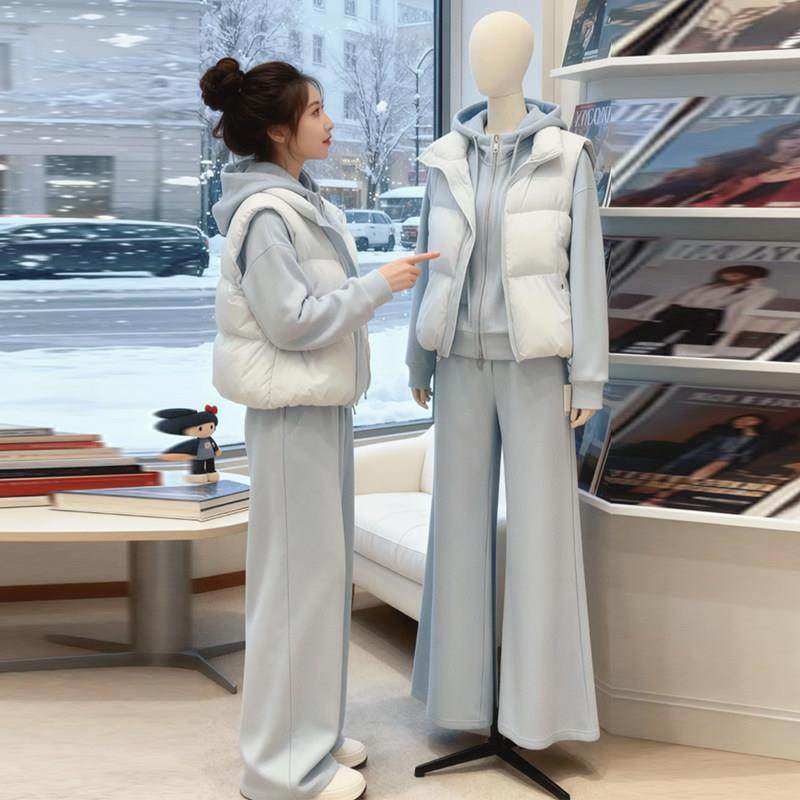 欧洲站2025年冬季新款时尚套装女减龄马甲外套连帽卫衣卫裤三件套,女装/女士精品,时尚套装,淘宝优惠券,粉丝福利购,淘宝优惠卷