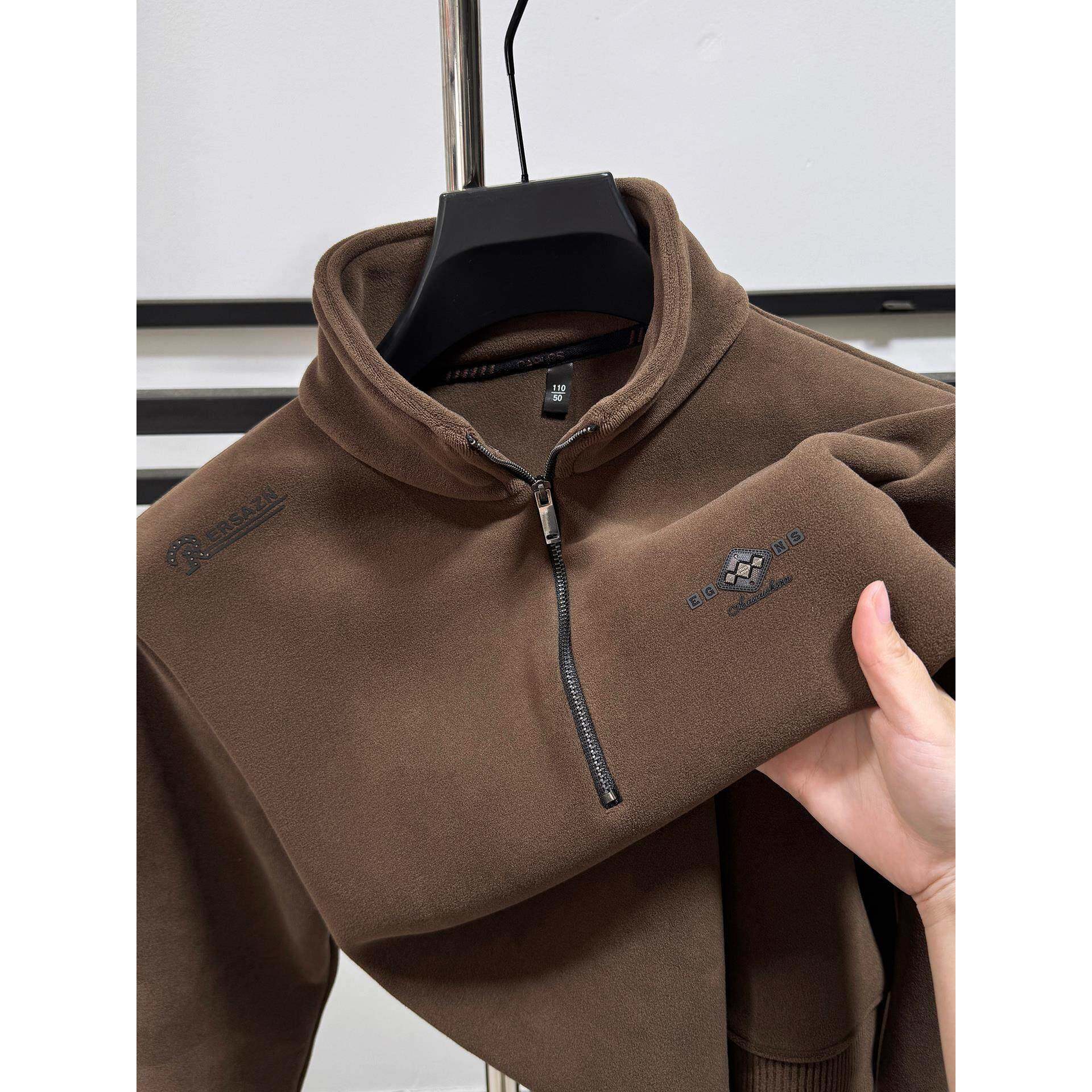 MAROLIO~双面奥利绒卫衣男半拉炼立领秋冬季休闲加厚抓绒上衣服暖