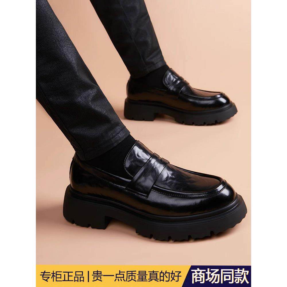 高端正品一脚蹬皮鞋男款真皮2025新款春季透气豆豆鞋休闲大头男鞋