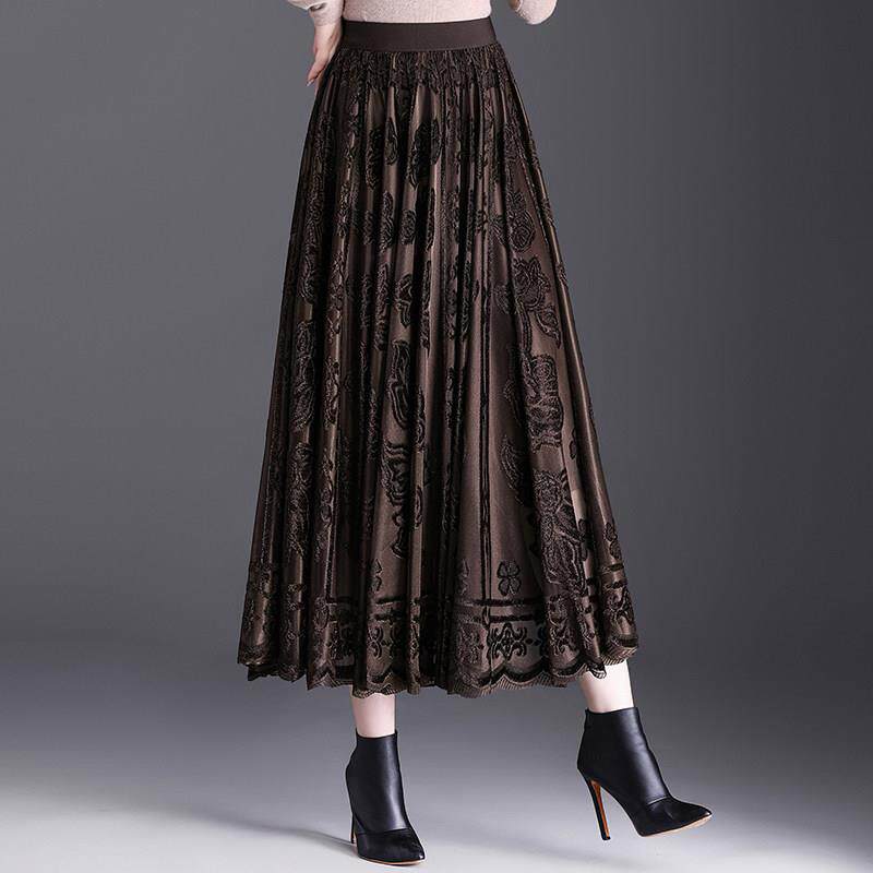 加厚半身裙女2025秋冬蕾丝花朵垂感高级感巨好看A字显瘦百褶长裙