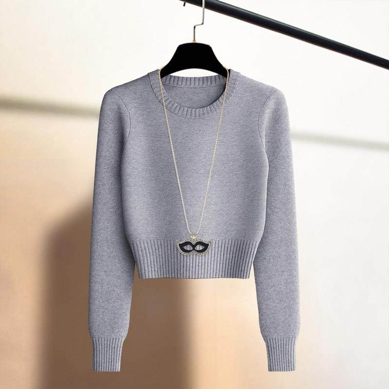 潮牌套头打底针织衫女2025秋冬季内搭显瘦高腰小众保暖短上衣毛衣