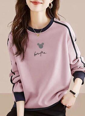 香港TIMO秋冬加绒加厚纯棉长袖显瘦落肩拼色卫衣减龄洋气百搭上衣