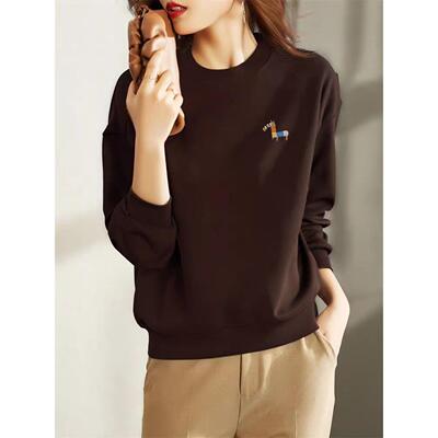 高档轻奢洋气卫衣女士秋冬季新款百搭时尚小个子圆领套头长袖上衣