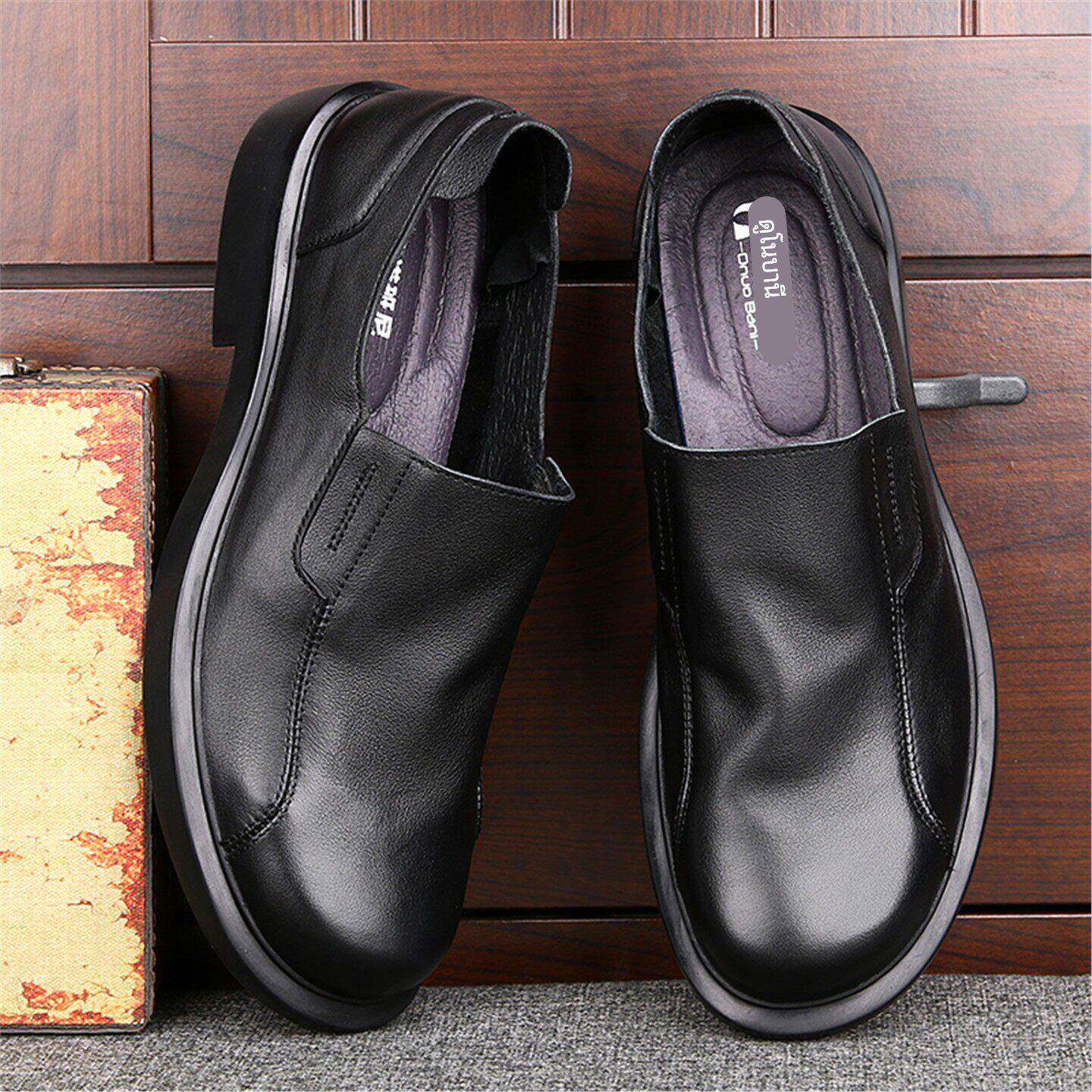 高端休闲皮鞋男软底夏季透气商务宽脚男鞋单层牛皮一脚蹬皮鞋真皮