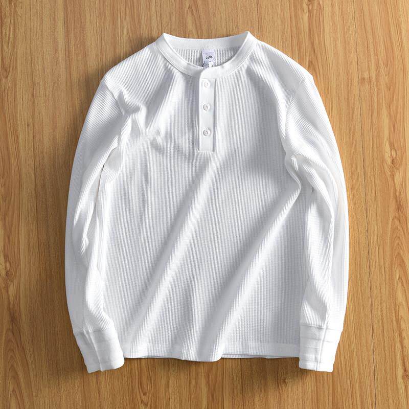 MAROLIO~出口日本！舒适华夫格 春秋长袖T恤男休闲亨利领打底卫衣