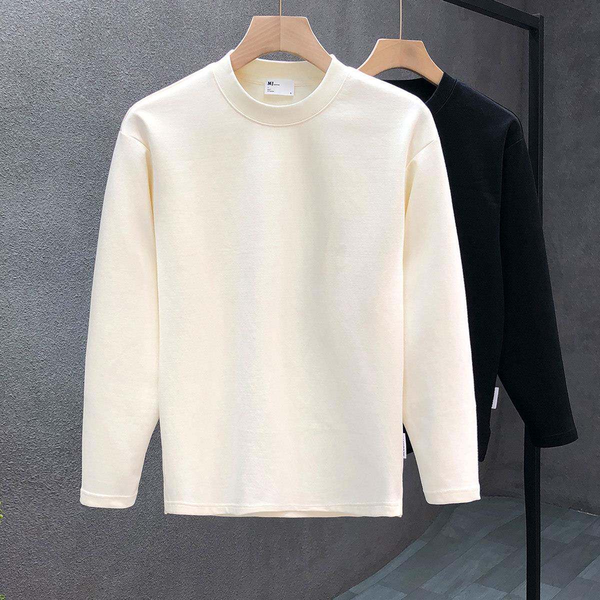 高端纯色长袖t恤男潮牌时尚内搭白色打底衫男士秋冬季新款上衣潮