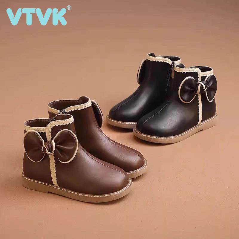 VTVK真皮女童靴子2025新款儿童小公主短靴宝宝鞋子秋冬马丁靴皮鞋