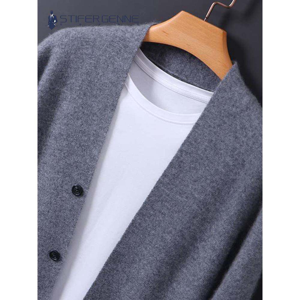 STIFER GENNE羊绒衫男100纯羊绒春秋季开衫高端男士毛衣外套宽松