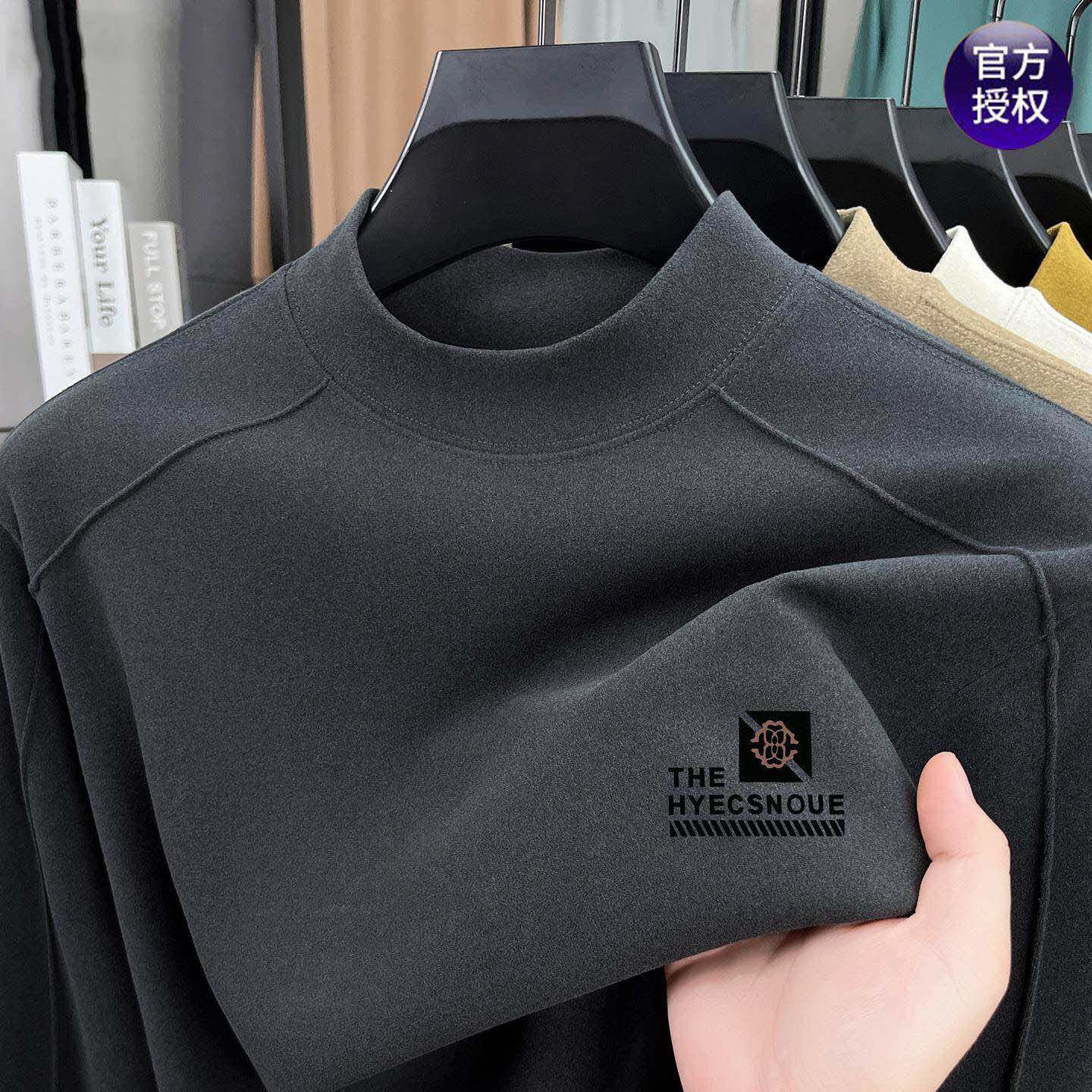 MAROLIO~高档德绒半高领打底衫男款双面磨毛保暖秋衣男士长袖T恤