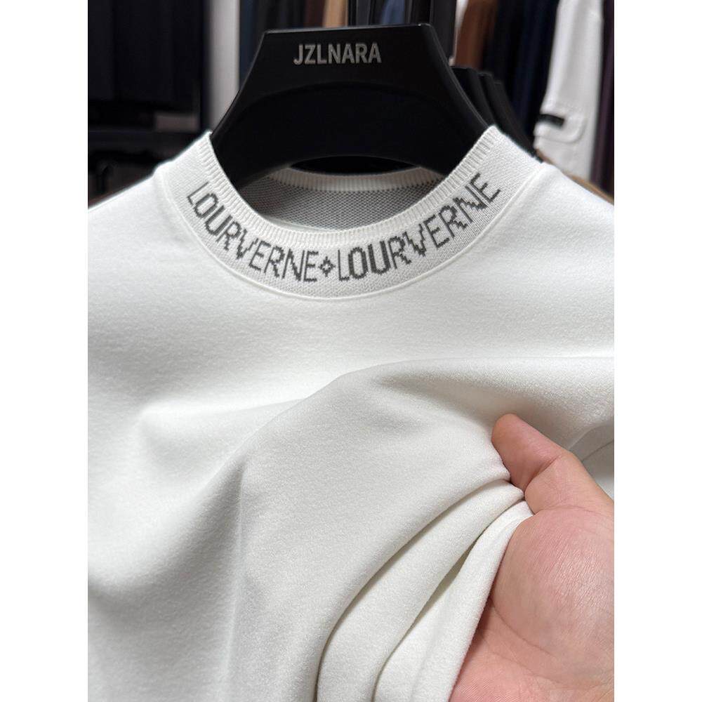 双面德绒半高领打底衫男士2025秋冬季保暖休闲加厚刺绣长袖t恤男