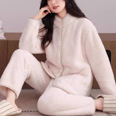 高档轻奢睡衣女士冬季珊瑚绒加厚加绒保暖法兰绒可外穿家居服套装