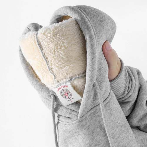 Mostarsea~保暖实力派！花灰色上衣重磅加厚羊羔毛绒百搭连帽卫衣