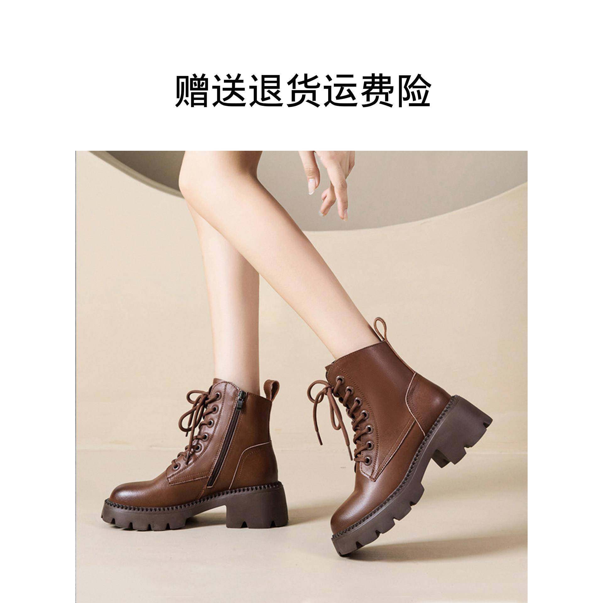 真皮厚底马丁靴女款2025年新款超火全皮爆款巨好看粗跟早秋短靴子