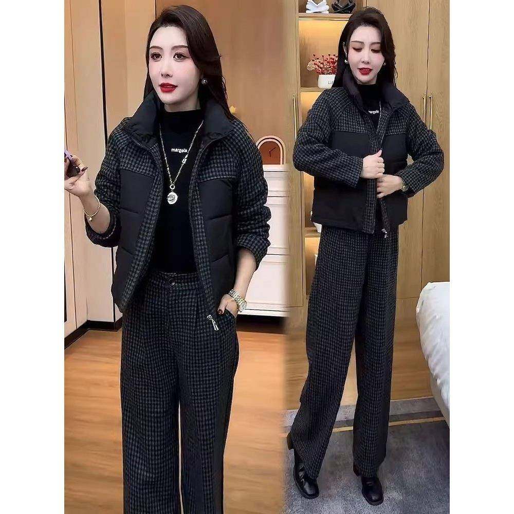 香港代购时尚休闲套装女冬季新款毛呢拼接棉衣外套阔腿裤两件套潮,女装/女士精品,时尚套装,淘宝优惠券,粉丝福利购,淘宝优惠卷