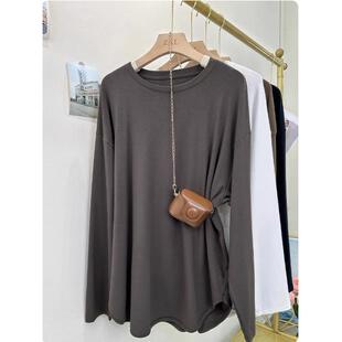 专柜搭配鲨鱼裤遮肉显瘦长袖t恤女2025新款春秋大版中长款打底衫