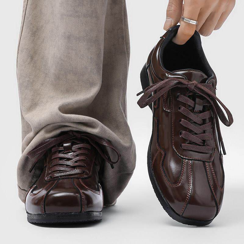 潮牌秋冬德训鞋男老钱风极简高级棕色拳击训练鞋英伦软底休闲皮鞋
