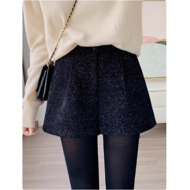 专柜黑色灯芯绒短裤女外穿2025秋冬高腰大码胖mm显瘦A字阔腿靴裤