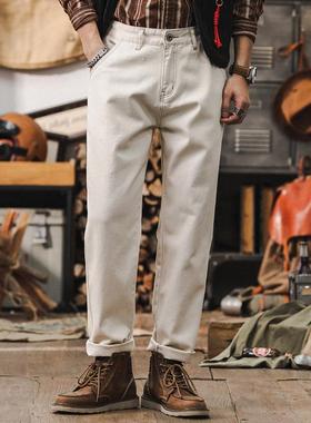 it neith BIAS潮牌美式水洗白色牛仔裤男宽松直筒秋季简约休闲裤