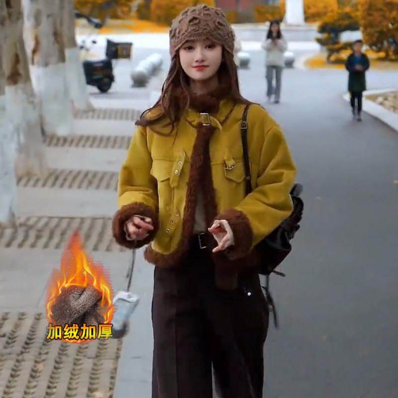 香港代购加绒加厚皮绒短款外套女冬季新款显瘦皮毛一体保暖上衣潮,女装/女士精品,短外套,淘宝优惠券,粉丝福利购,淘宝优惠卷