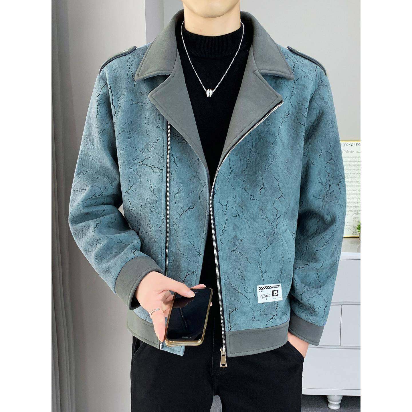 秋冬季夹克男士新款高级感痞帅短款毛呢外套潮流英伦覆古西装上衣