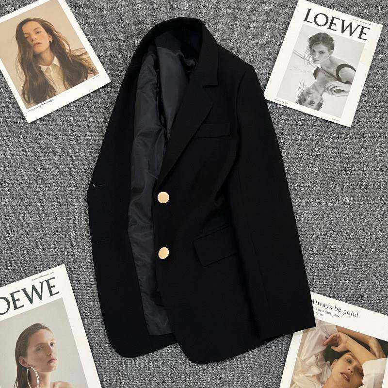 潮牌黑色金属扣西装外套女2025年春秋季新款韩版炸街休闲百搭西服