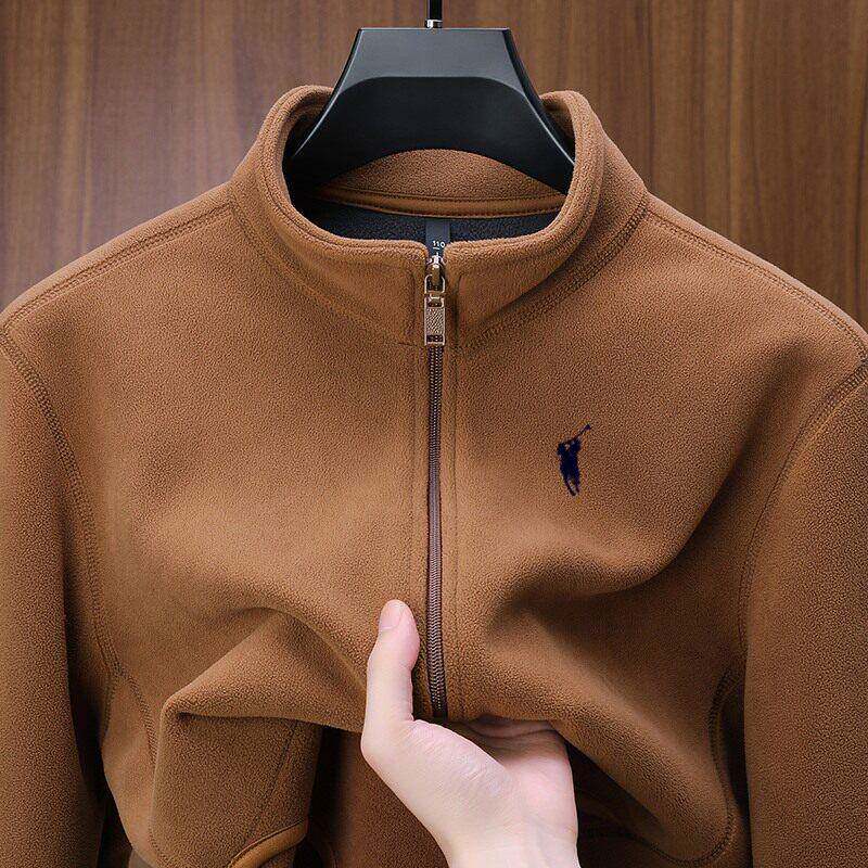 MAROLIO~出口法国！摇粒绒开衫卫衣男潮牌绣标加绒立领抓绒衣外套